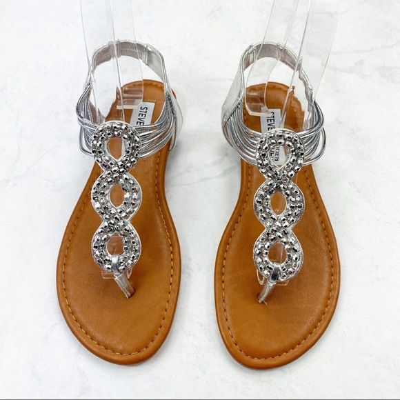 [Steve Madden] Silver Rhinestone Slip On Sandals - Picture 1 of 5
